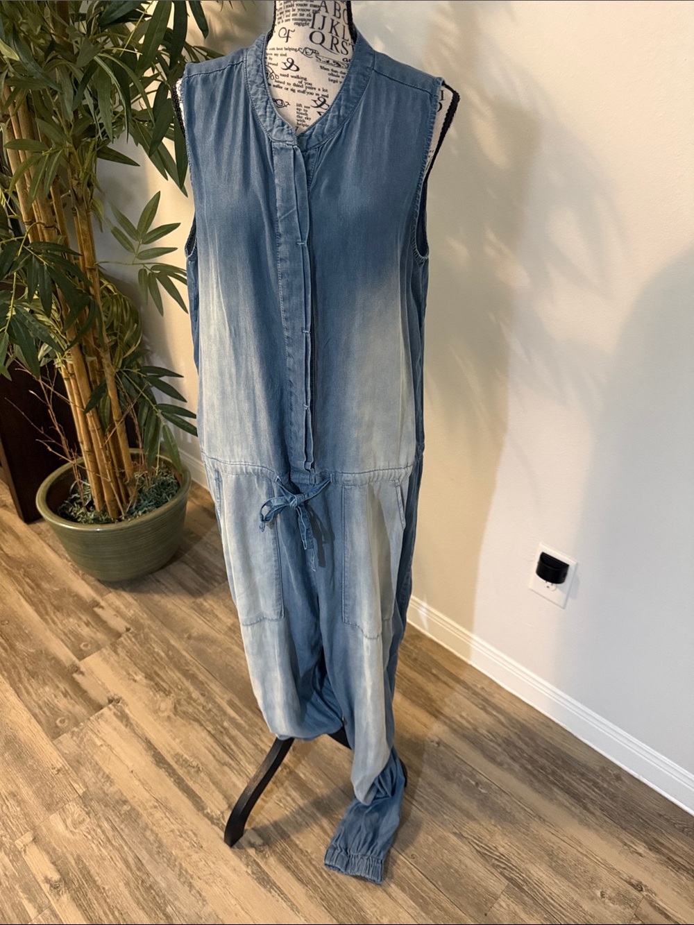 Zenana Outfitters Washed Light Blue Denim Sleeveless Jumpsuit